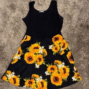 Sunflower Print Black Dress